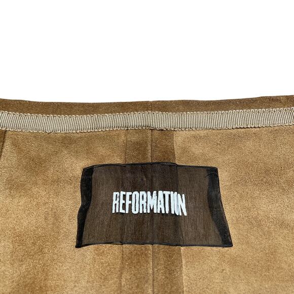 Reformation Tucson Skirt 8 Tan Leather Mini 70s Retro Mod Boho Festival Western - Picture 3 of 11